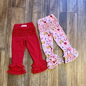 Ruffle Butts Red Solid & Pink School Bus Ruffle Hem Leggings
